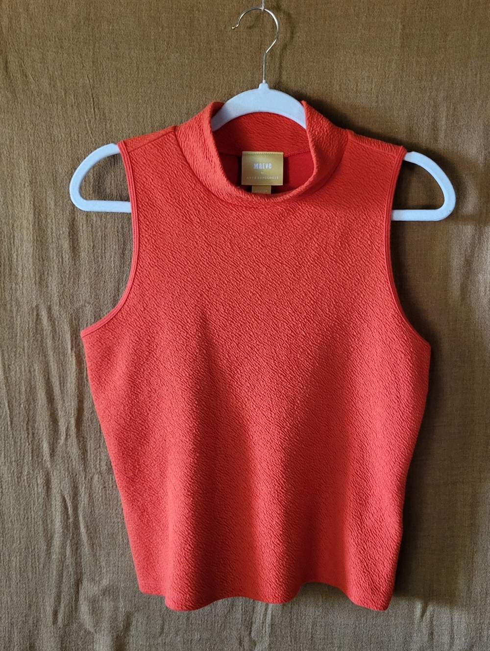 Anthropologie Bright Orange Sleeveless Mock Neck Tank Size Medium